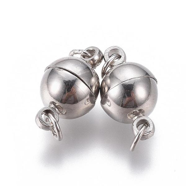

PandaHall Brass Magnetic Clasps with Loops, with Open Jump Rings, Nickel Free, Round, Platinum, 14x8mm, Hole: 2mm Brass Round