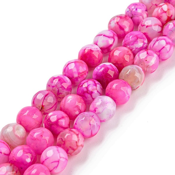

PandaHall Natural Agate Bead Strands, Dyed, Faceted, Round, Fuchsia, 6mm, Hole: 1mm, about 56~58pcs/strand, 14 inch Crackle Agate Round Pink