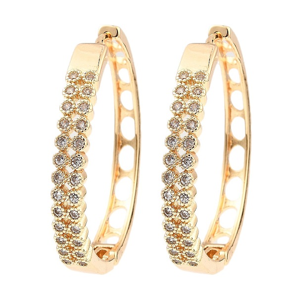 

PandaHall Brass Cubic Zirconia Hoop Earrings, Hollow, Light Gold, 34.5x4.5mm Cubic Zirconia Ring Clear
