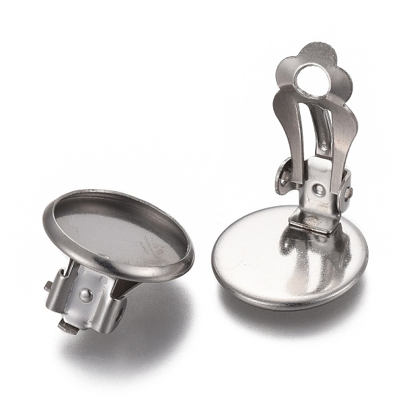 

PandaHall 304 Stainless Steel Clip-on Earring Setting, Flat Round, Stainless Steel Color, Tray: 12mm, 14x8mm 304 Stainless Steel