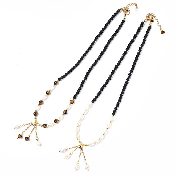 

PandaHall Tassel Pendant Necklace with Glass Beaded Chains for Women, 17.32 inch(44cm) Glass