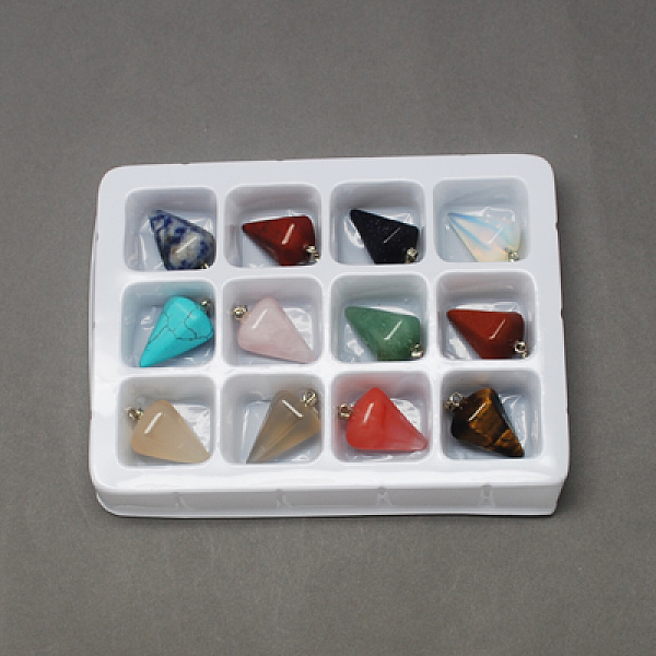 

PandaHall Gemstone Pendants, with Brass Clasps, Mixed Stone, Cone/Spike/Pendulum, Mixed Color, 26x16mm, Hole: 6x2mm, 12pcs/box Mixed Stone..., Multicolor