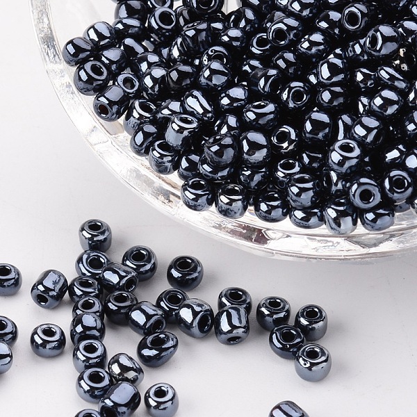 

PandaHall Glass Seed Beads, Opaque Colors Lustered, Round, Black, 4mm, Hole: 1.5mm, about 1000pcs/100g Glass Black
