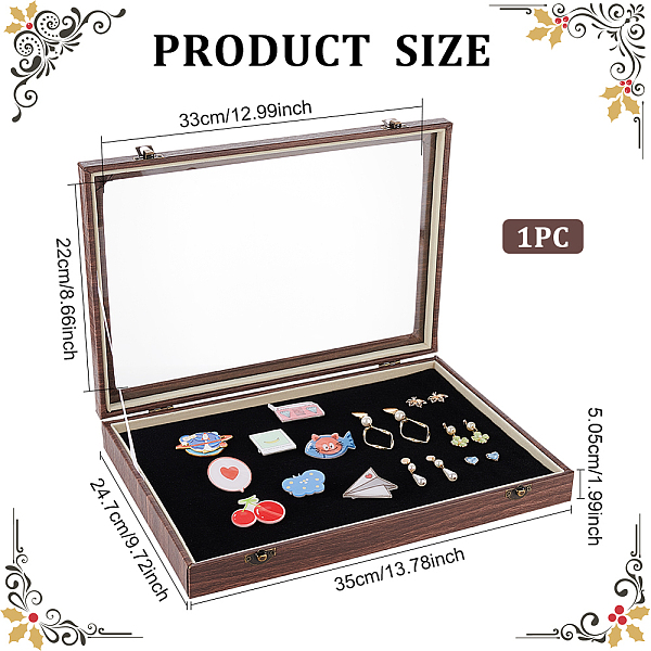 

PandaHall BENECREAT PU Leather Wood Grain Jewelry Display Case, Presentation Boxes with Glass Window and Iron Clasp and Padded Liner for..., Black