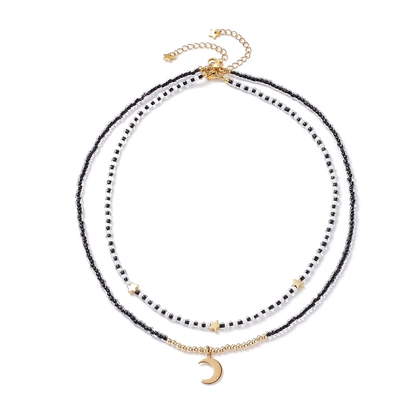 

PandaHall Star & Moon Pendant Necklaces Set for Teen Girl Women, Clear Crystal Glass Seed Beads Necklaces, Golden, Black, 17.72 inch(45cm)...