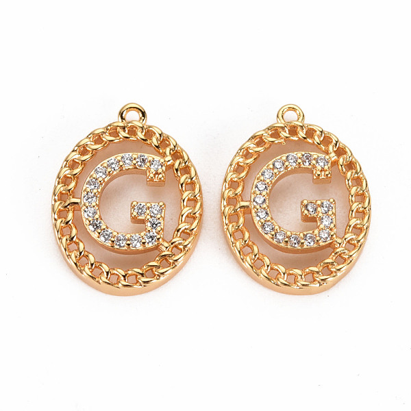 

PandaHall Brass Micro Pave Clear Cubic Zirconia Pendants, Nickel Free, Real 18K Gold Plated, Oval with Word, Letter.G, 17x13x3mm, Hole: 1mm...