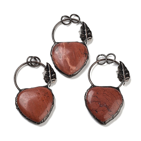 

PandaHall Natural Red Jasper Heart Big Pendants, Brass Ring Charms with Leaf & Jump Rings, Red Copper, 53~56x32~34x7~7.5mm, Hole: 6.6mm Red...