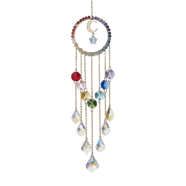 

PandaHall Natural Gemstone Ring Pendants Decorations, with Brass Finding and Glass Leaf/Star Charm, for Home Decorations, 305mm Mixed Stone...