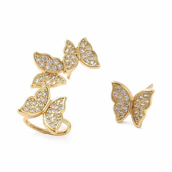 

PandaHall Cubic Zirconia Butterfly Asymmetrical Earrings, Rack Plating Real 18K Gold Plated Brass Stud Earrings with Ear Cuff for Women..., Clear
