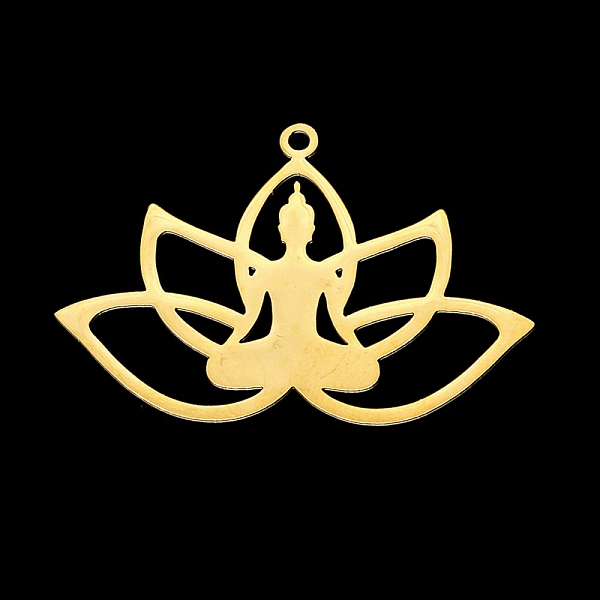 

PandaHall 201 Stainless Steel Pendants, Laser Cut, Lotus with Yoga, Golden, 25x36.5x1mm, Hole: 1.6mm 201 Stainless Steel Flower