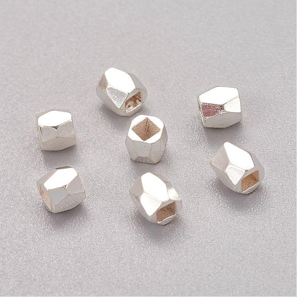 PandaHall Alloy Spacer Beads, Faceted, Column, Silver Color Plated, 3x3mm, Hole: 1.5mm Alloy Column
