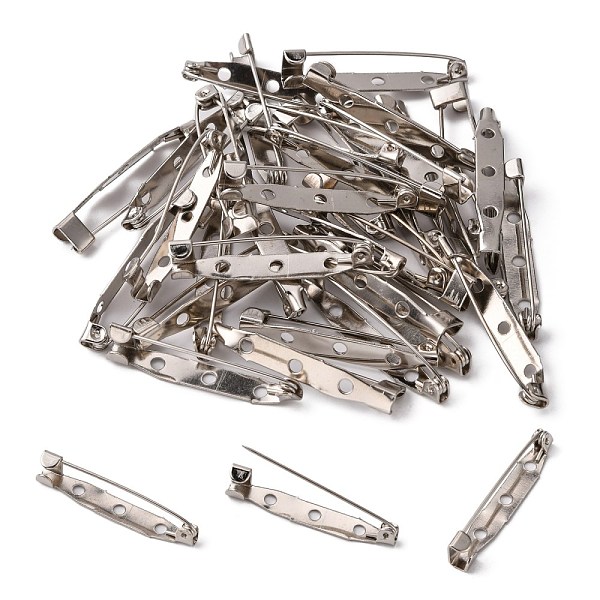 

PandaHall Iron Brooch Findings, Back Bar Pins, with Three Holes, Platinum, 35x6mm, Pin: 1mm, Hole: 2mm Iron