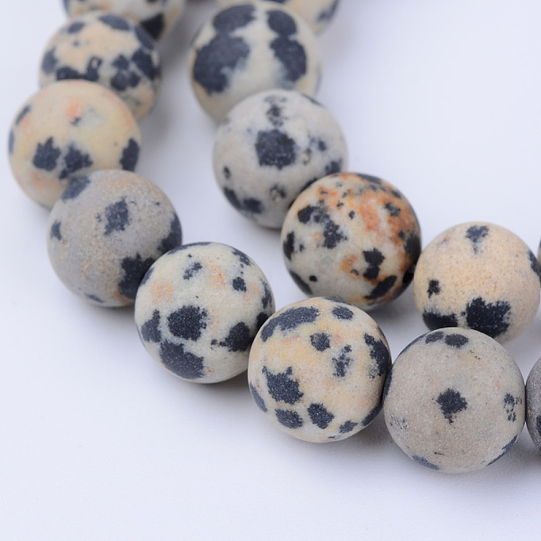 

PandaHall Natural Dalmatian Jasper Beads Strands, Frosted, Round, 8~8.5mm, Hole: 1mm, about 47pcs/strand, 15.5 inch Dalmatian Jasper Round