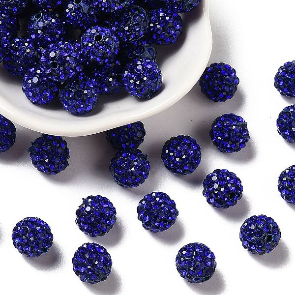 

PandaHall Pave Disco Ball Beads, Polymer Clay Rhinestone Beads, Round, Sapphire, PP13(1.9~2mm), 6 Rows Rhinestone, 10mm, Hole: 1.5mm Polymer..., Blue