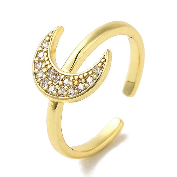 

PandaHall Rack Plating Brass Micro Pave Cubic Zirconia Cuff Rings, Long-Lasting Plated, Lead Free & Cadmium Free, Moon, Real 18K Gold Plated...