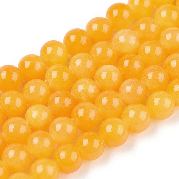 Chapelets de perles de pierres en jade jaune teinte