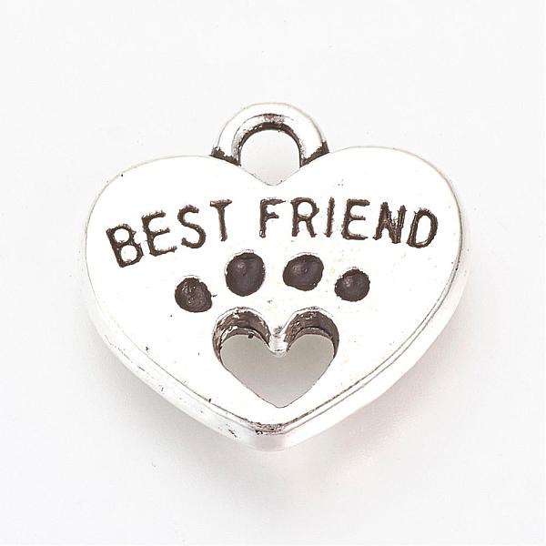 

PandaHall Tibetan Style Alloy Charms, Heart with Best Friend, Cadmium Free & Lead Free, Antique Silver, 14.5x15x2.5mm, Hole: 2mm, about...