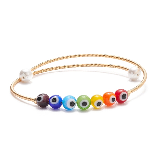 

PandaHall Lampwork Round with Evil Eye Beaded Cuff Bangle with Pearl, Gold Plated Copper Torque Bangle for Women, Colorful, Inner Diameter...