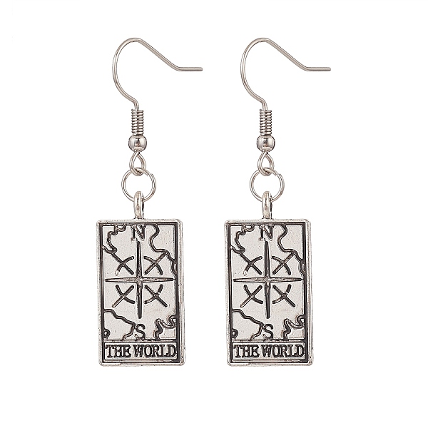 

PandaHall 304 Stainless Steel Dangle Earrings, Alloy Tarot Card Pendant Earring for Women, The World XXI, 48mm, Pin: 0.8mm 304 Stainless...