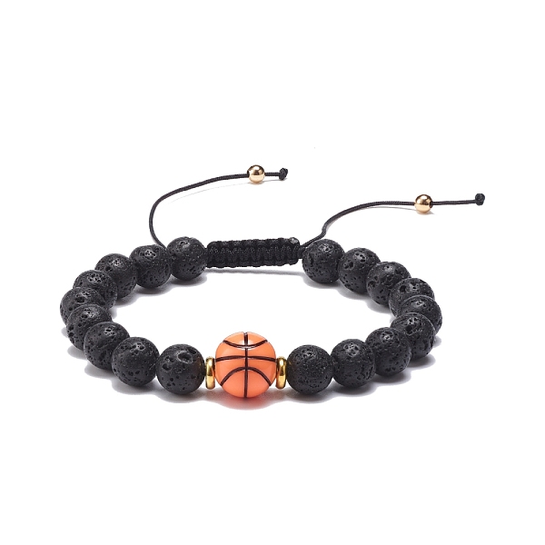 

PandaHall Natural Lava Rock & Acrylic Braided Bead Bracelet, Essential Oil Gemstone Jewelry for Men Women, Basketball Pattern, Inner..., Red