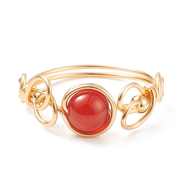 

PandaHall Natural Red Agate Braided Finger Ring, Copper Wire Wrap Gemstone Jewelry for Women, Golden, US Size 8 1/2(18.5mm) Red Agate