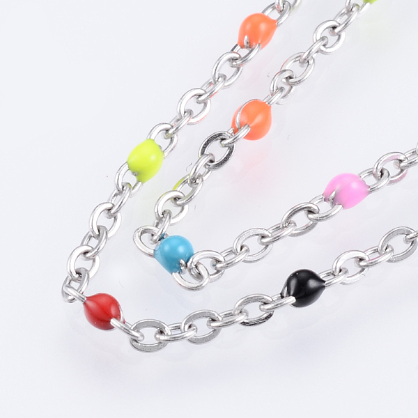 

PandaHall 304 Stainless Steel Enamel Cable Chains, Soldered, with Spool, Flat Oval, Stainless Steel Color, Colorful, 6x2x2mm, about 32.8...