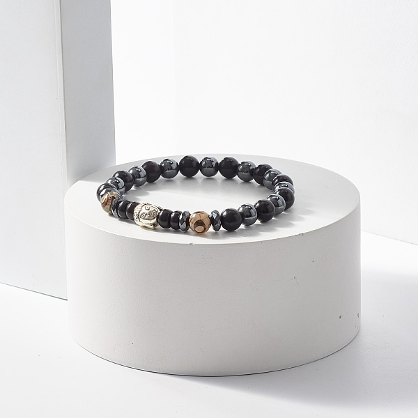 

PandaHall Natural Wood & Synthetic Hematite & Coconut Shell Beaded Stretch Bracelet with Buddha Head, Gemstone Jewelry for Men Women, Inner...