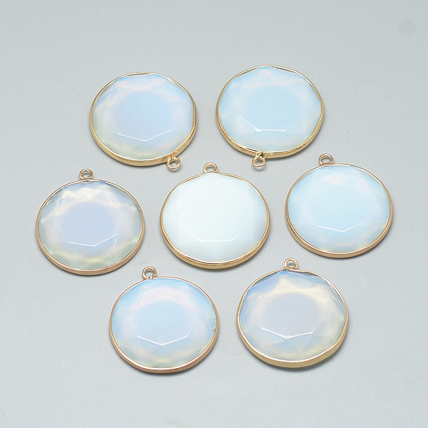 

PandaHall Opalite Pendants, with Brass Findings, Faceted, Flat Round, Golden, Light Steel Blue, 35.5x31.5x6~7mm, Hole: 2mm Opalite Flat...