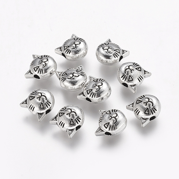 

PandaHall Tibetan Style Antique Silver Cat Head Alloy Beads, Lead Free & Cadmium Free, 8x8x5mm, Hole: 2mm Alloy Cat Shape