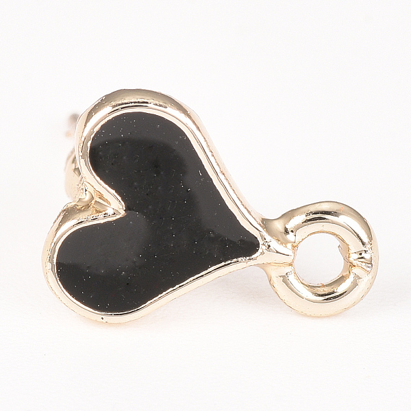 

PandaHall Alloy Enamel Stud Earring Findings, with Loop and 925 Sterling Silver Pins, Heart, Nickel Free, Golden, Black, 10.5x7.5mm, Hole...