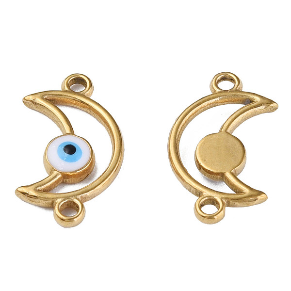 

PandaHall 304 Stainless Steel Enamel Connector Charms, Golden, Moon with Evil Eye, White, 20.5x12x3mm, Hole: 1.8mm 304 Stainless Steel Moon...