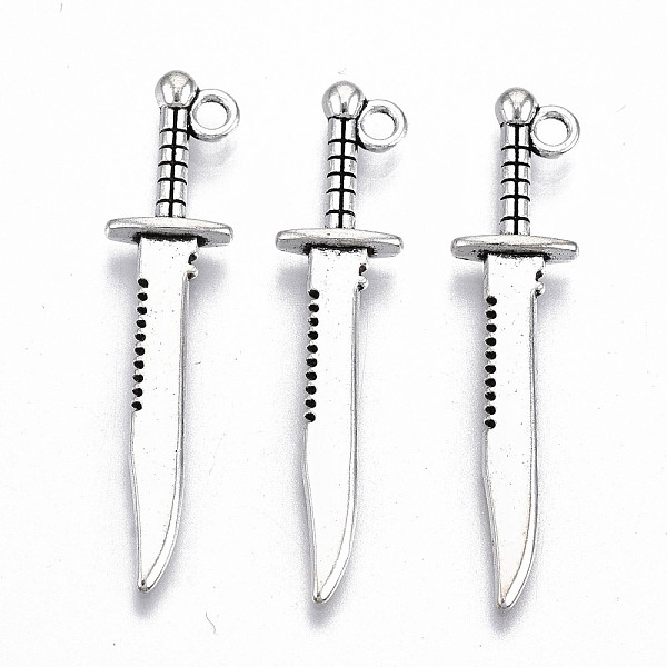 

PandaHall Tibetan Style Alloy Pendants, Lead Free & Cadmium Free, Knife, Antique Silver, 42.5x9.5x3.5mm, Hole: 2mm Alloy Others
