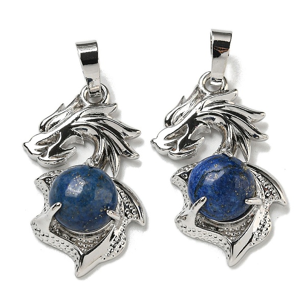 

PandaHall Dyed Natural Lapis Lazuli Pendants, Dragon Charms with Rack Plating Brass Findings, Platinum, Cadmium Free & Lead Free...