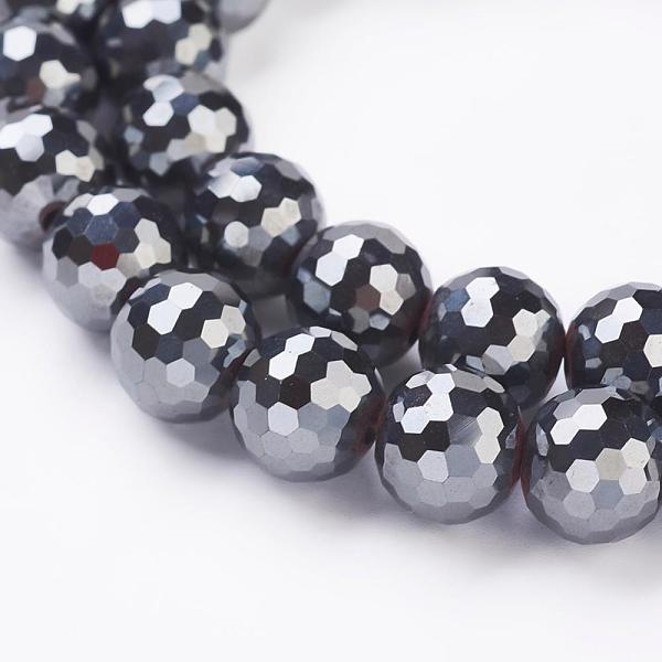 PandaHall Non-magnetic Synthetic Hematite Beads Strands, Grade AAA, Faceted(128 Facets), Round, Original Color, 10mm, Hole: 2mm, about...