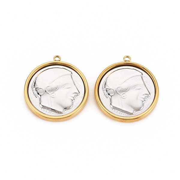 

PandaHall Ion Plating(IP) 304 Stainless Steel Pendants, Flat Round, Golden, 27x24.5x3.5mm, Hole: 1.8mm 304 Stainless Steel Flat Round