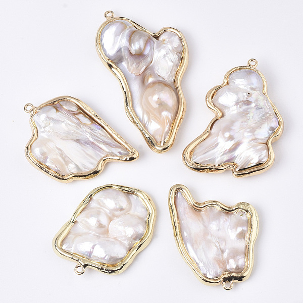 

PandaHall Natural Baroque Pearl Keshi Pearl, Cultured Freshwater Pearl Big Pendants, with Brass Loops, Nuggets, Edge Golden Plated, Seashell...