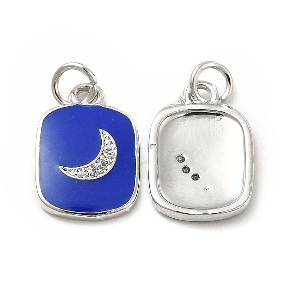 

PandaHall Brass Micro Pave Cubic Zirconia Pendants, with Enamel & Jump Ring, Rectangle with Moon Charm, Platinum, Blue, 16x11x2mm, Hole...