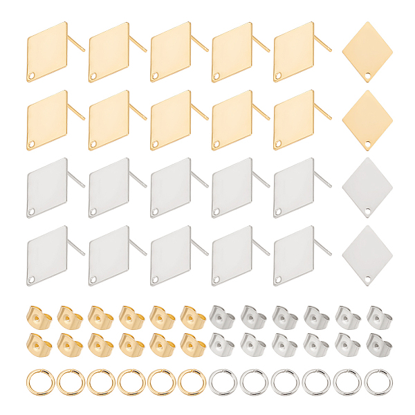 

PandaHall UNICRAFTALE 40 Pcs 2 Colors Stainless Steel Rhombus Stud Earring Findings with Earring Backs Diamond Earring Stud with 40Pcs Open...