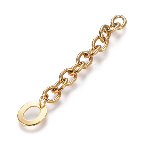 

PandaHall 304 Stainless Steel Chain Extender, with Cable Chain and Letter Charms, Golden, Letter.O, Letter O: 11x9.5x0.7mm, 67.5mm, Link...