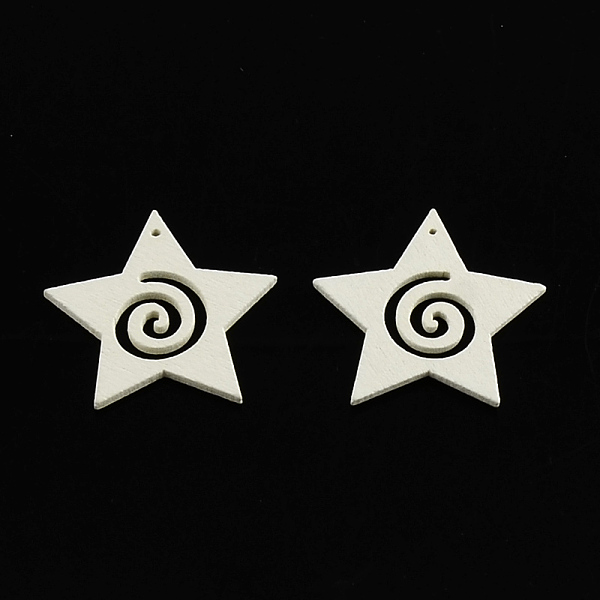 

PandaHall Dyed Star Wood Pendants, White, 31x32x2mm, Hole: 1mm Wood Star White