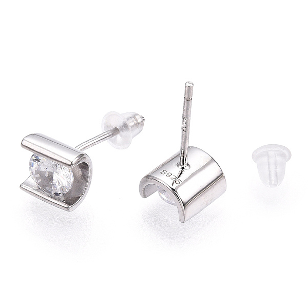 

PandaHall Rhodium Plated 925 Sterling Silver Micro Pave Cubic Zirconia Stud Earrings, Column, Nickel Free, with S925 Stamp, Real Platinum..., Clear