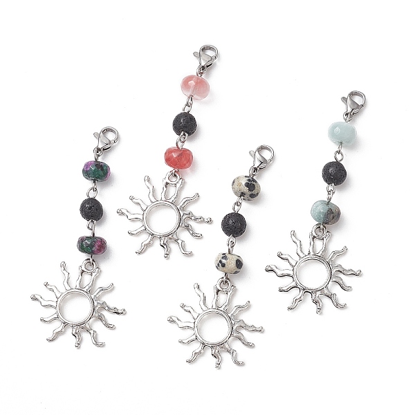 

PandaHall Natural & Synthetic Gemstone Pendant Decorations, with 304 Stainless Steel Clasp and Alloy Pendants, Sun, 66mm Mixed Stone Sun