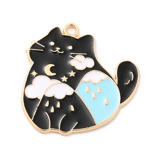 

PandaHall Alloy Enamel Pendants, Light Gold, Cat with Moon & Cloud Charm, Cloud Pattern, 28x27.5x1mm, Hole: 2mm Alloy+Enamel Cloud Black
