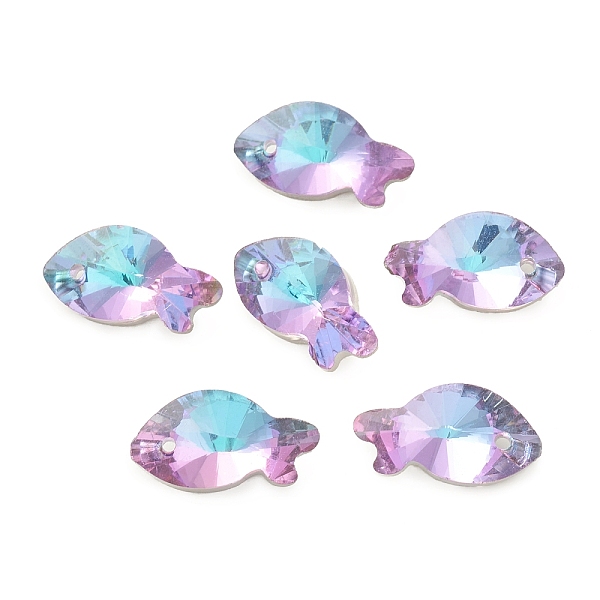

PandaHall Electroplate Glass Pendants, Back Plated, Faceted, Fish Charms, Plum, 17x9x6mm, Hole: 1.4mm Glass Fish Purple