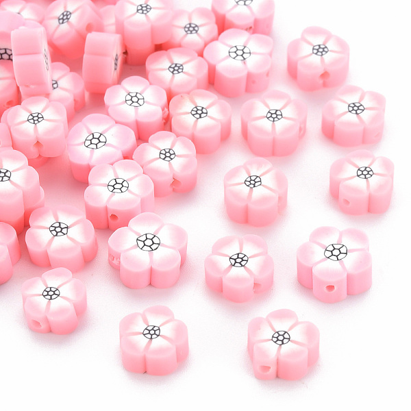 

PandaHall Handmade Polymer Clay Beads, Flower, Pink, 9~10x9~10x4~5mm, Hole: 1.2mm Polymer Clay Flower Pink
