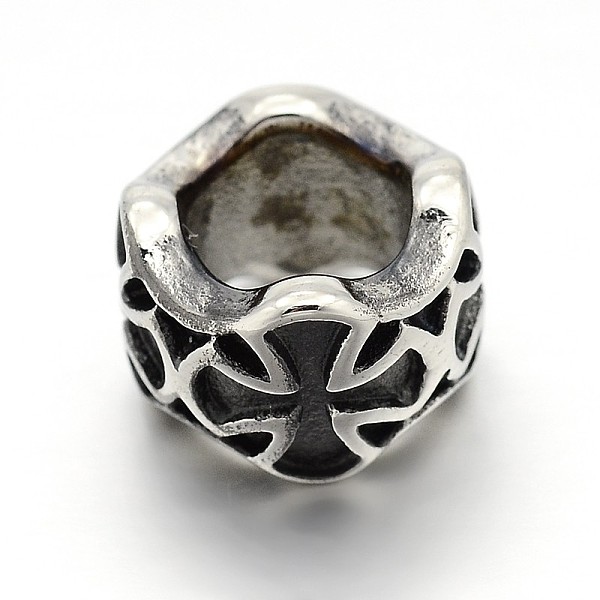

PandaHall Retro 304 Stainless Steel Big Hole Rondelle Carved Cross Beads, Antique Silver, 7x11mm, Hole: 6mm 304 Stainless Steel Rondelle