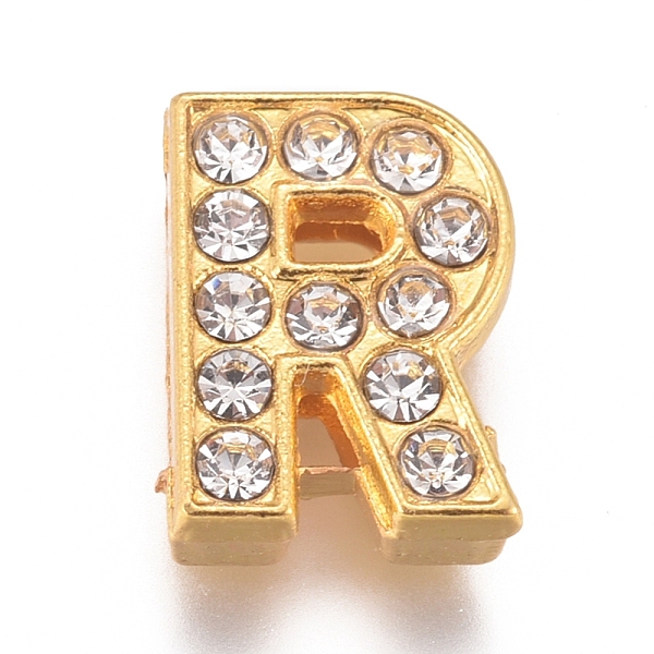 

PandaHall Alloy Slide Charms, with Crystal Rhinestone, Letter, Letter.R, R: 12x9x4.2mm, Hole: 2x8mm Alloy+Rhinestone Letter R