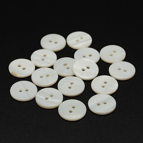 

PandaHall 2-Hole Shell Flat Round Buttons, Seashell Color, 14x2mm, Hole: 1.5mm Shell Flat Round