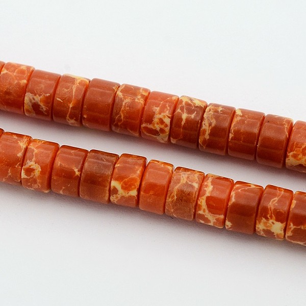 

PandaHall Synthetic Imperial Jasper Beads Strands, Dyed, Heishi Beads, Flat Round/Disc, Chocolate, 6~6.5x4mm, Hole: 0.5mm, about..., Brown
