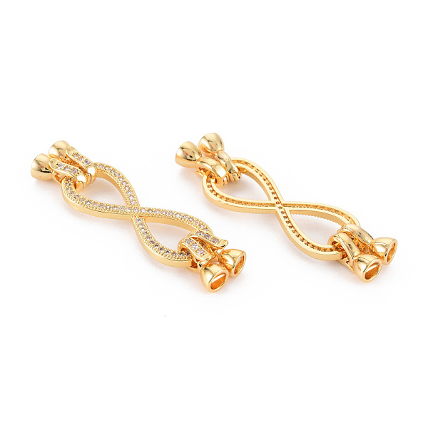 

PandaHall Brass Micro Pave Clear Cubic Zirconia Fold Over Clasps, Nickel Free, Infinity, Real 18K Gold Plated, 13x36x2.5mm, Clasp...